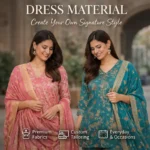 Premium dress material sets for women showcasing customizable ethnic wear fabrics by Pryom