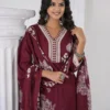 Maroon cotton kurti pant set for women by Pryom, summer comfortable ethnic wear