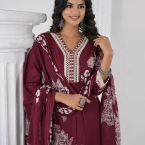 Maroon cotton kurti pant set for women by Pryom, summer comfortable ethnic wear