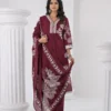 Maroon cotton kurti pant set for women by Pryom, summer comfortable ethnic wea