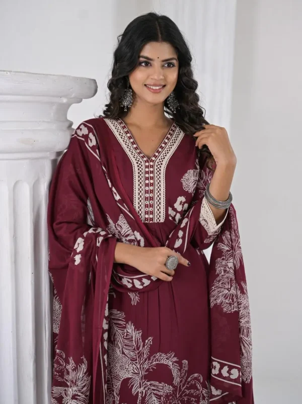 Maroon cotton kurti pant set for women by Pryom, summer comfortable ethnic wear