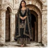 Black sarara set with heavy golden embroidery and dupatta for festive and wedding wear
