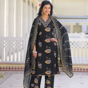 Pryom Midnight Bloom Cotton Kurti Pant Set
